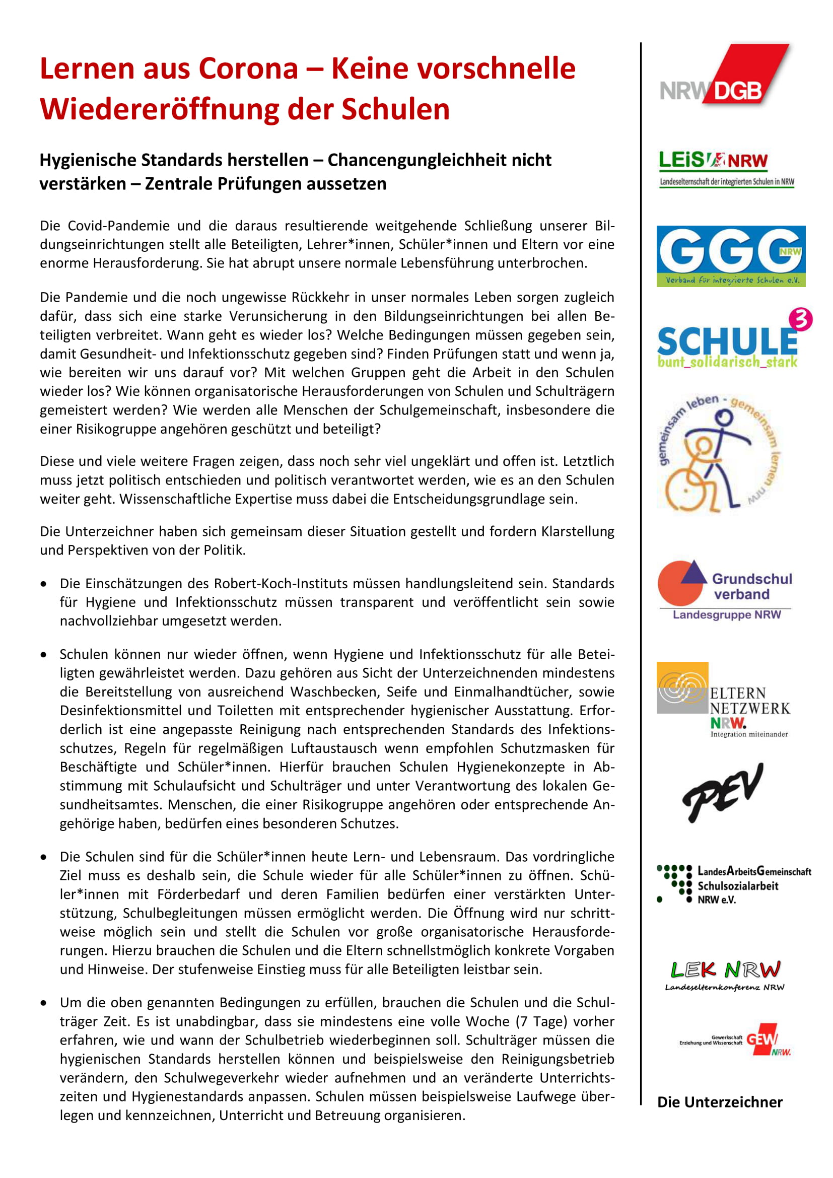 Covid Erkl&auml;rung - 15.04.2020