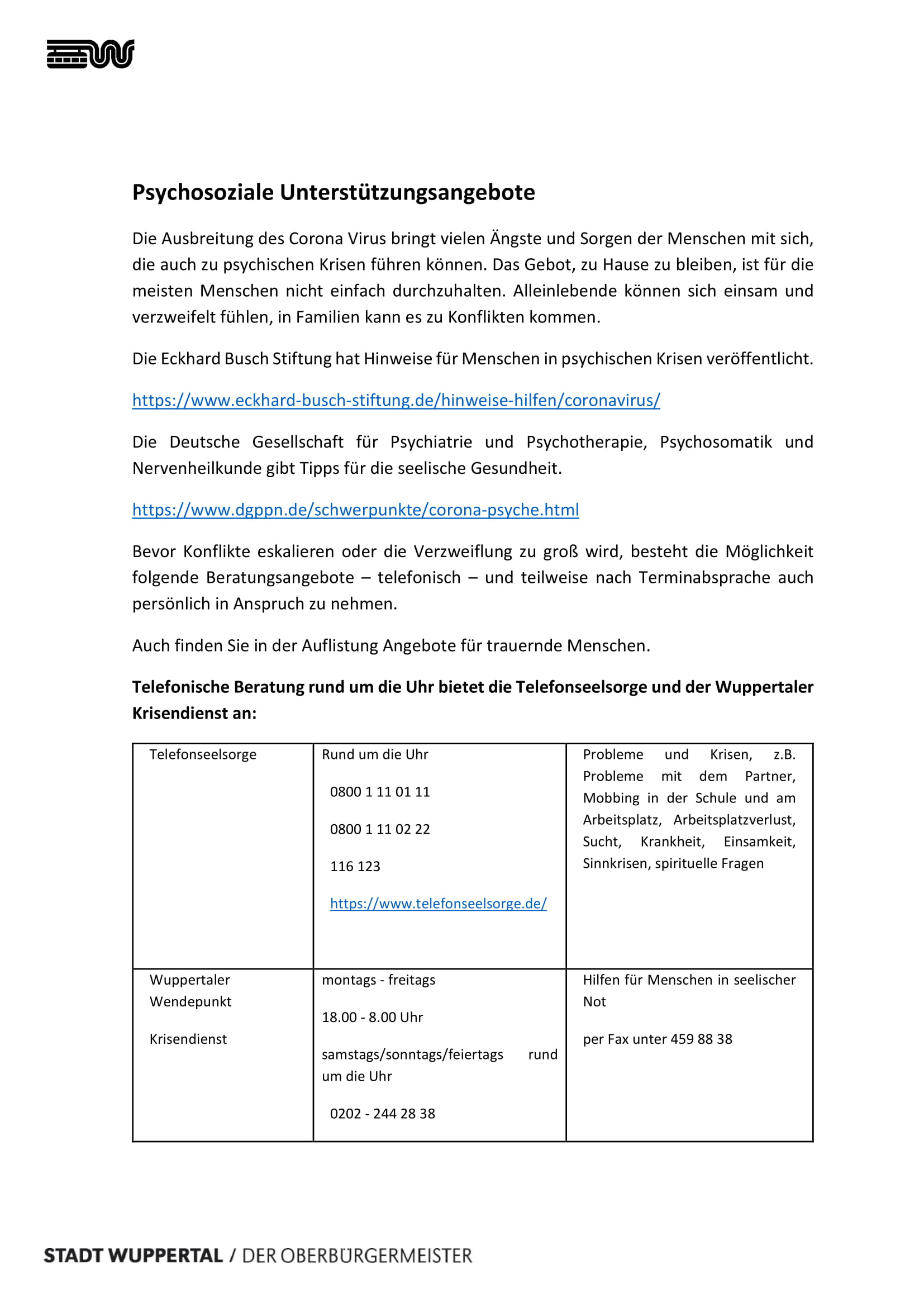 Psychosoziale Unterst&uuml;tzungsangebote