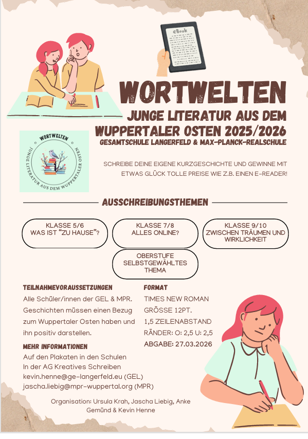 Schreibwettbewerb "Wortwelten - Junge Literatur aus dem Wuppertaler Osten"